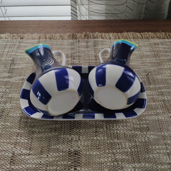 Living Art Stoneage VTG Cruet Set of 3 Carleen Gaby Stoneage Handpainted - Picture 3 of 13